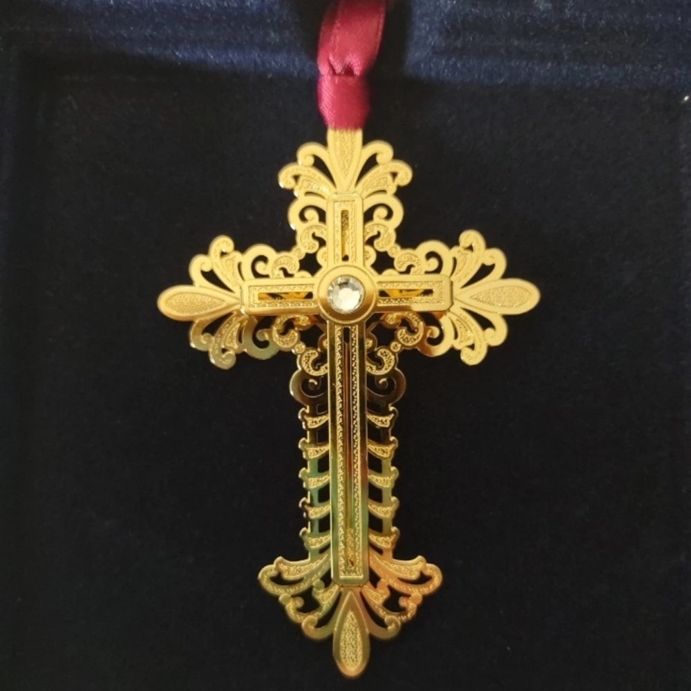 Baldwin 24kt Gold Finished Brass Golden Cross Vintage Christmas Ornament